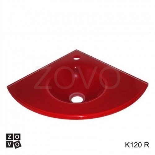 K120RP. Czerwona narożna 35x35cm umywalka szklana